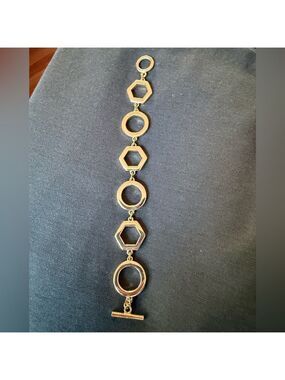 Vintage Hexagon Circle Link Bracelet 7.5 Inch